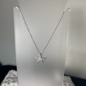 NEW Real Silver & Cubic Zirconia Starfish Pendant Chain Necklace